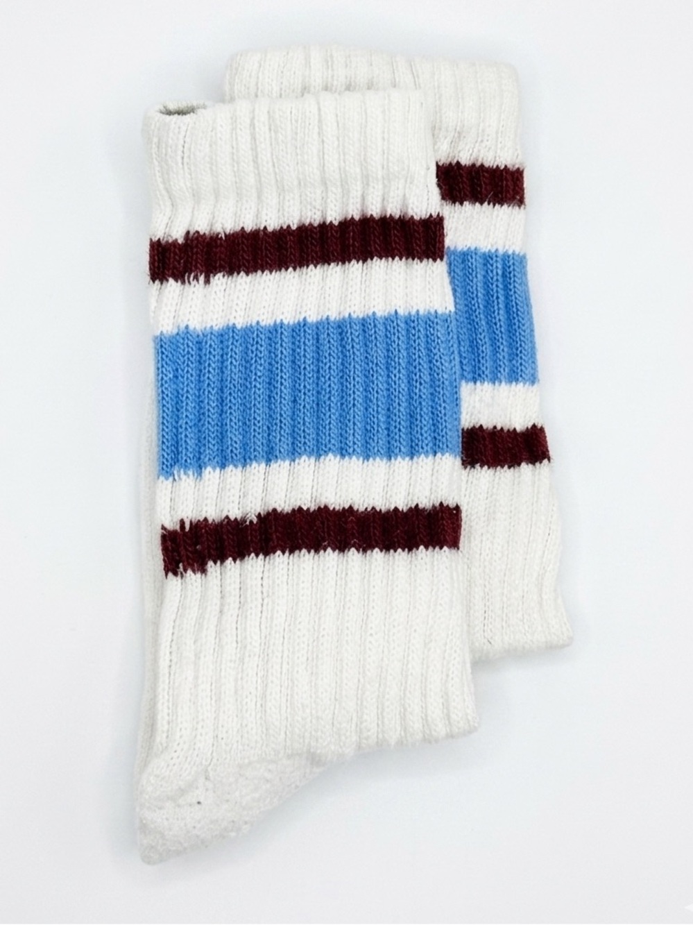 American Trench Retro Stripe Crew Socks Unisex OSFM White Blue Made in USA